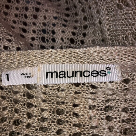 Maurice Womens Size 1 1X Beige Tan Knit Short Sleeve Open Front Sweater Cardigan - Picture 7 of 9